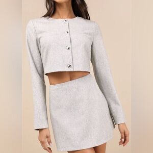 Lulus Gray Cropped Blazer and Skirt Set